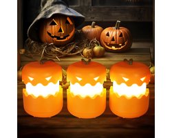Halloween pompoenlantaarn, Halloween cadeau voor kinderen, Halloween decoratie buitenlamp, kleine draagbare Halloween LED-lamp (set van 3, zonder batterijen)