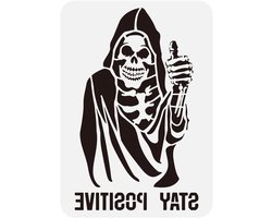 Halloween Schilderstencil met Magere Hein Thema 21x29.7cm - Decoratieve Duimen Omhoog - Positieve Sjabloon met Skelet Thema - Voor Halloween Decoratie en Ambachten.