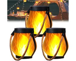 Halloween Sierlantaarns - 3 Zonne-energie Lantaarns met Echt Vlam Effect voor Buiten | Waterdichte Paarse Halloween Decoratie met Dubbele Oplaadmodus (Zonne-energie & USB) | Inclusief Ophangsysteem voor Tuin en Terras | Warm Wit Licht