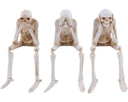 Halloween Skelet Beeldjes - Schedel Decoraties - Huis Versieren - Zien Horen Zwijgen - 20 x 9 cm - Gekleurd