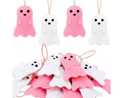 Halloween Spook Hangdecoraties - 36 Stuks - 8 cm Wit en Roze - Boom- en Buitendecoratie - DIY Slinger - Feestartikelen - Spookachtig en Schattig - Herbruikbaar - Geschikt voor Tuin, Patio en Binnen - Lichtgewicht