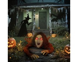 Halloween zombie met geluidsactivatie – Kruipend decoratief figuur met rode ogen – Gronddecoratie voor feest – 140x60x20 cm – Bruin