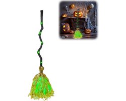 Halloweenversieringen - 90 cm Geanimeerde Heksenbezem - Halloween Decoratie met Beweging en Licht - Geluids- en Aanraakgeactiveerd - Spookachtige Geluidseffecten en Dansende Actie - Geschikt voor Binnen en Buiten - Creëert een Griezelige Sfeer