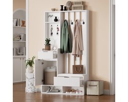 Halmeubel - 100x30x180 cm - 6-in-1 Met 8 Haken Schoenbank En Opbergruimte - MDF - Wit