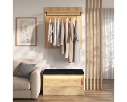 Halmeubel / Garderobekast met kapstok / Garderobeset 90x47x145 cm – LED-Verlichting, 1 Kledingstang, Bankje – MDF,Particle Board / Houtlook