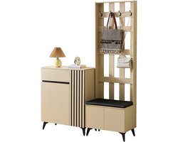 Halmeubel Garderobeset - Met Zitbank - Met Schoenenkast - Moderne Stijl - Opbergruimte - Licht Hout