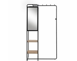 Halmeubel - LUTON - Metalen structuur - Zwart / Artisan eik - 100 x 185 x 37 cm - 2 planken - 1 spiegel