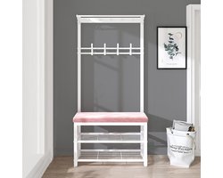 Halmeubel met Bankje - Kapstok Schoenenkast - Entree Organiseren - Geïntegreerde Zitbank - 71 inch Hoog - Roze