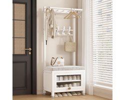 Halmeubel met Kapstok - Opbergbank Entree - Entree Organiseren - 3-in-1 Functionaliteit - 80 cm - Wit Fluweel