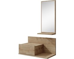 Halmeubel met spiegel en lade, hangend entree meubel Isabela, 60 x 85,5 x 30 cm, melamine afwerking in kleur Safir