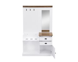 Halmeubel met Spiegel en Schoenenkast – Kapstok met Opbergruimte, Laden, Parapluhouder en Haken – Entree Meubel voor Hal/Gang – Wit Houtlook – 110,5x38x191 cm