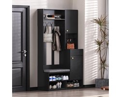 Halmeubel Set - Entree Meubel - Entree Organiseren - Geïntegreerde Zitelement - 100x35x180cm - Zwart