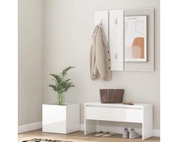 Halmeubel Set - Entree Meubel - Opruimen Entree - Robuust Materiaal - Met Spiegel - Wit Glans