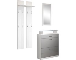 Halmeubel Set - Entree Meubel - Orde Houden - Blauw LED Licht - 89 x 105 cm - Wit Grijs
