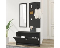 Halmeubel set - Garderobe meubel - Entree organiseren - 3-delig compleet - 80 cm breed - Zwart