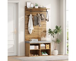 Halmeubelset - 84x32x175 cm - Met Schoenbank Kledingstang En Kussen - MDF - Houtlook