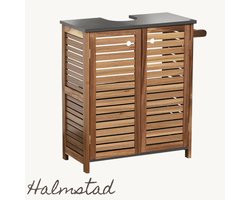 Halmstad - Wastafel onderkast - Wastafelmeubel - Badkamerkast - Met handoekhouder - Acacia - H70 x B66 x D30