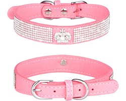 Halsband Geschikt voor honden met strasssteentjes, zachte hondenhalsband van imitatieleer maat M