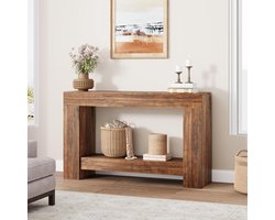Haltafel - Bijzettafel - Bijzettafel in landelijke stijl van 120 cm lang - Lange bijzettafel met twee planken en opbergruimte - Bruine bijzettafel - Geschikt voor de woonkamer, hal en gang - 120 × 80 × 30 cm