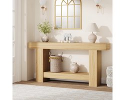 Haltafel - Bijzettafel - Bijzettafel in landelijke stijl van 160 cm lang - Lange bijzettafel met twee planken en opbergruimte - Bijzettafel in houtkleur - Geschikt voor de woonkamer, hal en gang - 160 × 80 × 30 cm