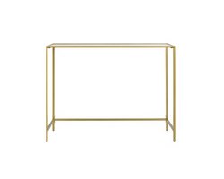 Haltafel, bijzettafel, multifunctionele salontafel, displaytafel 100×35×80 cm, goud, metalen frame met gehard glazen blad, modern, stevig en duurzaam, draagkracht 30 kg, verstelbare poten, geschikt voor woonkamer/hal, eenvoudig te monteren