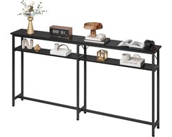 Haltafel -houten meubel achter de bank, 2 planken, metalen en houten paneel, voor woonkamer, hal, gang, modern en stevig-zwart-180x23x100cm