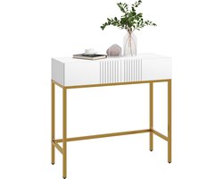 Haltafel met 2 lades en stalen anti-kantelpoten, halmeubel voor woonkamer of gang, 80x31,5x75 cm, wit