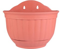 Halve Muurpot - Plantenbak Rond - Decoratief Planten - Imitatie Leer Patroon - 27x22x15cm - Rood