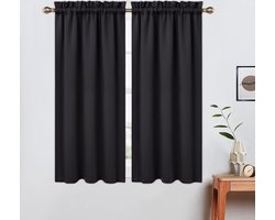 Halve verduisteringsgordijnen, geluidsreductie, moderne half café keukengordijnen, korte gordijnen, jaloezieën voor kleine ramen, 66 x 114 cm, set van 2, zwart
