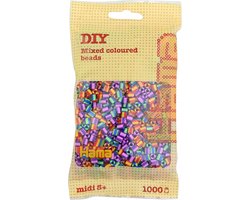 Hama midi 2-kleurig/ tweekleurig gestreept bont gekleurd mix strijkkralen(met zij strepen), zakje met 1.000 stuks normale strijkparels (creatief knutselen met kralen, cadeau idee voor Sint / Kerstmis / kinderen / schoencadeau!)