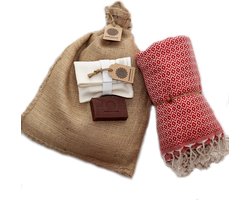Hamam Sauna Handdoek Cadeauset Kristal Rood