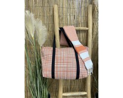 Hamamdoek en Gerecyclede Strandtas met Rits - Strandlaken - Saunalaken - Badhanddoek - Badlaken - Strandhanddoek - Wasbaar op 30 °C - 100% Gerecycled Katoen - Oranje