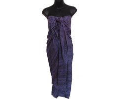 Hamamdoek, sarong, pareo, wikkeljurk exclusief figuren patroon lengte 115 cm breedte 180 cm kleuren paars donkerblauw tegen zwart aan dubbel geweven extra kwaliteit.