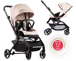 Hamilton by Yoop T1 Buggy – 360° Draaibare Stoel – MagicFold™ Technologie – Inklapbaar – Reflecterende Wielen mét Vering – Inclusief bekerhouder – Verstelbare en Wendbare Kinderwagen – Lichtgewicht Wandelwagen – Plooibuggy – Beige