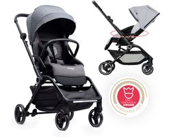 Hamilton by Yoop T1 Buggy – 360° Draaibare Stoel – MagicFold™ Technologie – Inklapbaar – Reflecterende Wielen mét Vering – Inclusief beschermtas en bekerhouder – Verstelbare en Wendbare Kinderwagen – Lichtgewicht Wandelwagen – Plooibuggy – Grijs