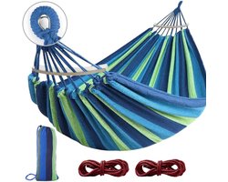 Hammock 275 x 155 cm met Spreidstangen, Duurzaam Canvas en Sterke Metalen Knoop, Geschikt voor Tuin, Camping en Buitenactiviteiten, Draagvermogen 550 kg