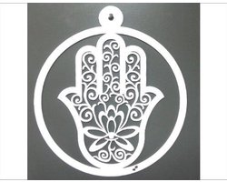 Hamsa hand - trendy raam/muurhanger - Nederlands design - 2mm wit gecoat staal - 28cm doorsnede