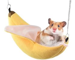 Hamsterhangmat - Hangmatje voor hamster - Hamster hammock - Speelgoed huisdier - Banaan - Hamsterkooi onderdelen - Knaagdier - Kooi accessoire - Pluche - Geel - 20 cm - Jonyx