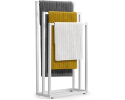 Hanamura Handdoekrek Badkamer - Antislip & Krasvrij - 3 Armen - Vrijstaand Handdoekenrek - Metaal - Wit