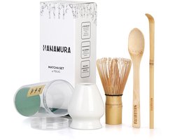 Hanamura Matcha set 4-delig - Matcha Klopper – Matcha Starterkit van Bamboe – Inclusief Opbergcase, Matcha Whisk, Matcha Lepel & Klopperhouder