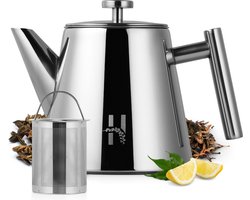 Hanamura Theepot - Met filter - Dubbelwandig - Chroomkleurig - 1000mL