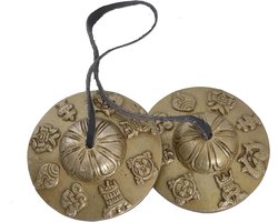 Hand Bellen - Meditatie Klokjes - Ruimte Zuiveren - 8 Gelukssymbolen - 8 cm - Goud