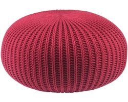 Hand Gebreide Poef - Voetenbank Kruk - Woonkamer Decoratie - 100% Katoen Gevlochten - 50x50x30cm - Rood