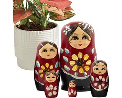Hand Painted Nesting Dolls, 15cm Russian Wooden Set, Colorful Handmade Stacking Dolls with Traditional Floral Design, Quality Wood Figurine Decor with Style, for Living Room Use