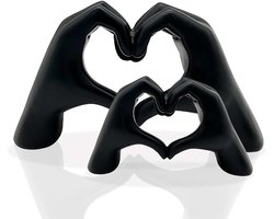 Handbeeld, harthand sculptuur, liefde vinger standbeeld, hart handen beeld, gebaren standbeelden en sculpturen, romantisch beeld, woondecoratie voor woonkamer, kamer, kantoor, zwart (2 stuks)