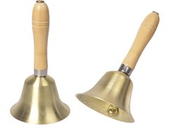 Handbel - 1 stuk - Scheepsbel - Tafelbel - Schoolbel - Receptiebel - houten handvat - 8cm - koperen bel - Messing handbel - bel