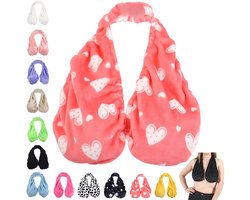 Handdoek BH - Bra Towel voor Vrouwen - Underboob Sweat Absorber - absorberende halter douchebh - Badjas Wrap - Zachte Fluwelen Halsband Borsttopje - voor badkamer, Breastfeeding en thuisgebruik - hartjesprint