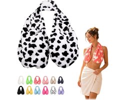 Handdoek BH - Bra Towel voor Vrouwen - Underboob Sweat Absorber - absorberende halter douchebh - Badjas Wrap - Zachte Fluwelen Halsband Borsttopje - voor badkamer, Breastfeeding en thuisgebruik - koeienprint
