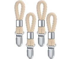 Handdoek haakjes - 10 stuks - TheedoekHaakjes - Handdoekknijpers - Ijzer en katoenen touw - beige en zilver - 2,3x11,5cm - voor het ophangen van theedoek strandlaken badhanddoek