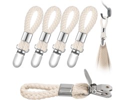 Handdoek ophangclips - handdoekclips met lussen - draagbaar met gevlochten katoenen lus - handdoekklemmen - haken voor handdoeken - theedoeken - handdoekhouder clips - geschikt voor badkamer en keuken - beige - 6 Stuks
